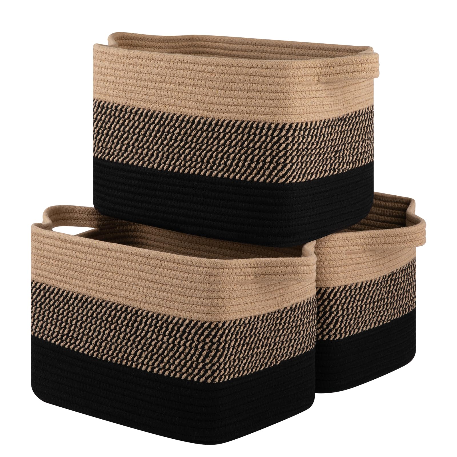 OIASKET front view of three baskets showing size and color, useful for organizing