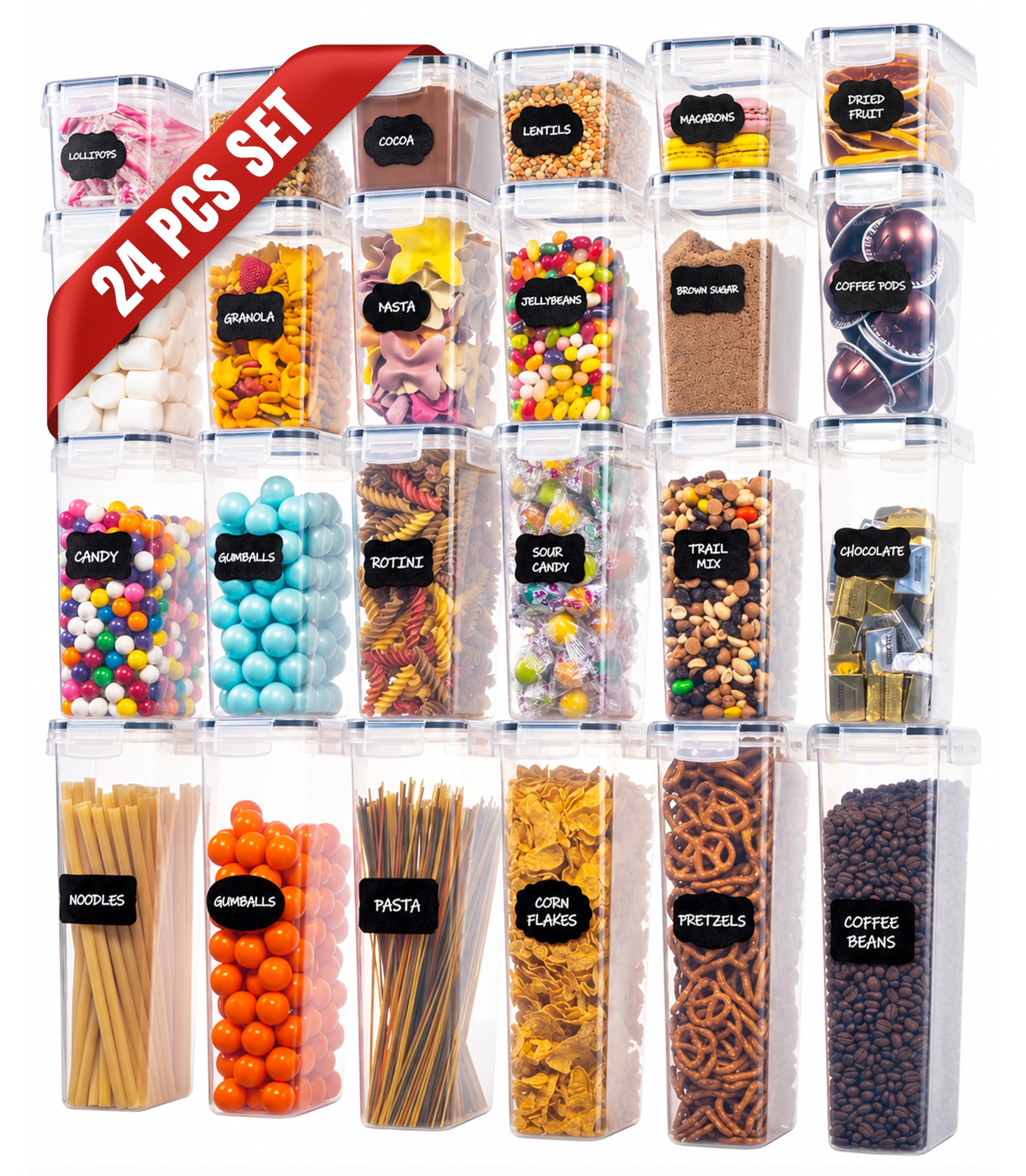 Oizeir front view of full 24-pack showcasing clear containers and lids for organized storage