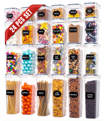 Oizeir front view of full 24-pack showcasing clear containers and lids for organized storage