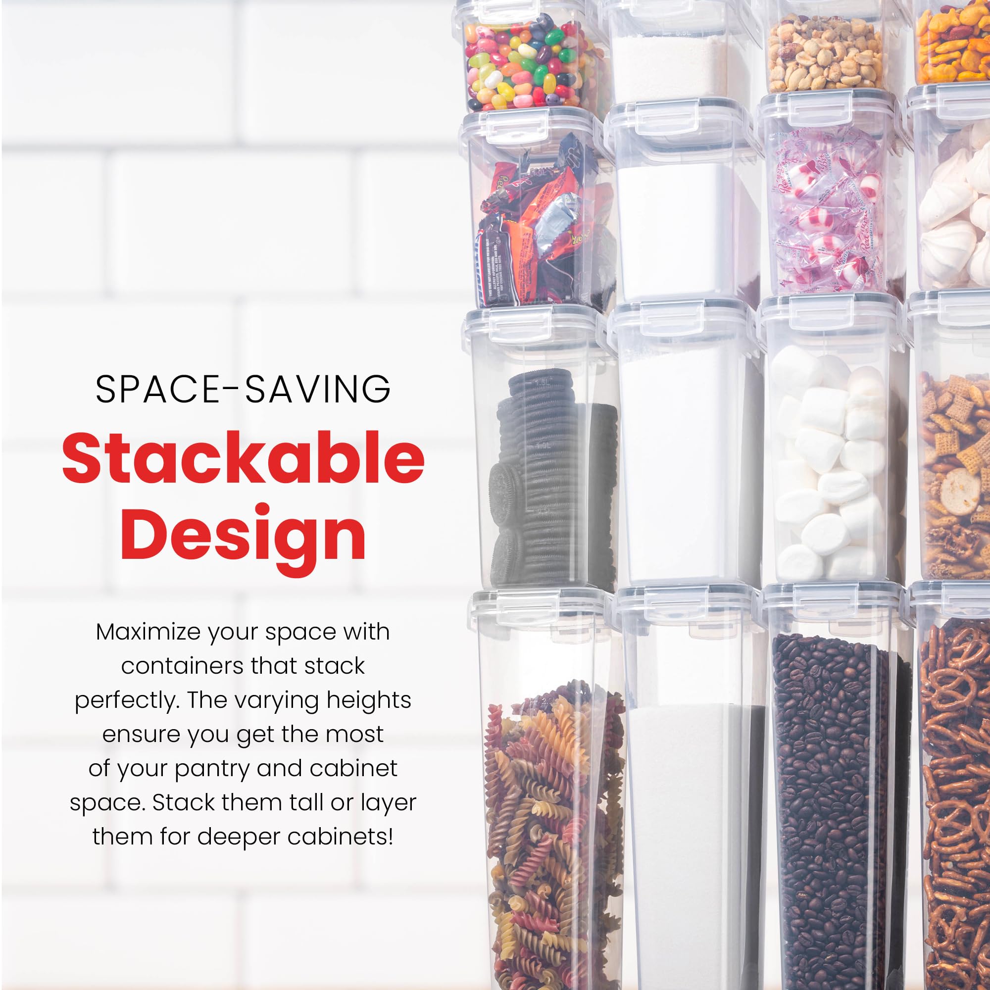 Oizeir stacked containers on pantry shelf illustrating neat vertical storage
