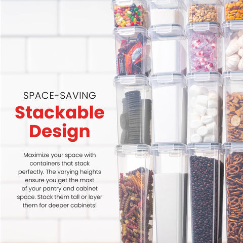 Oizeir stacked containers on pantry shelf illustrating neat vertical storage