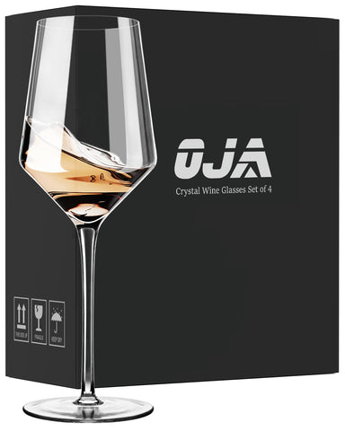 OJA front packaging with four glasses showing safe gift-ready protection