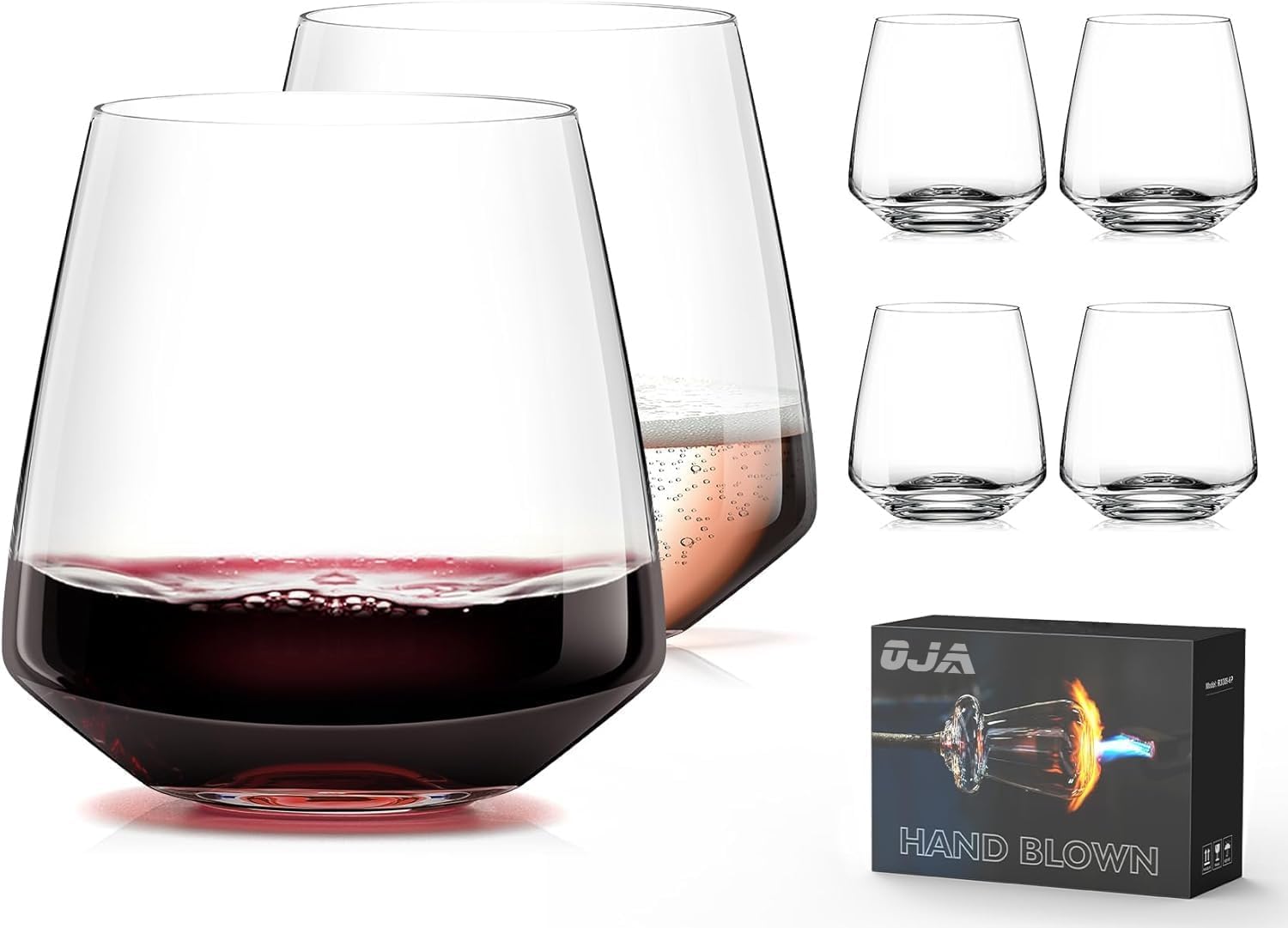OJA stemless glass front view showing elegant silhouette and clarity
