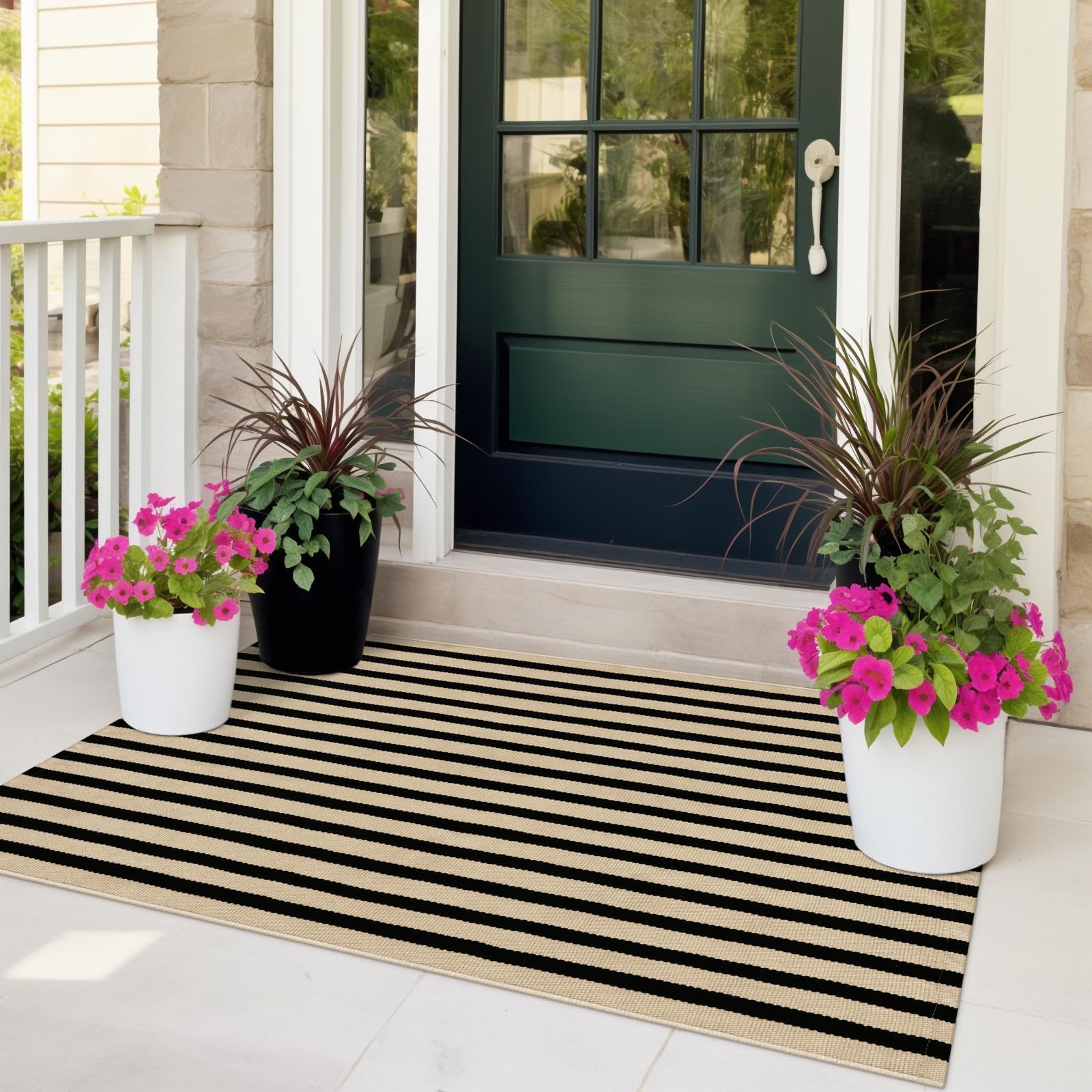 OJIA lifestyle patio scene under table and chairs adding warm visual texture