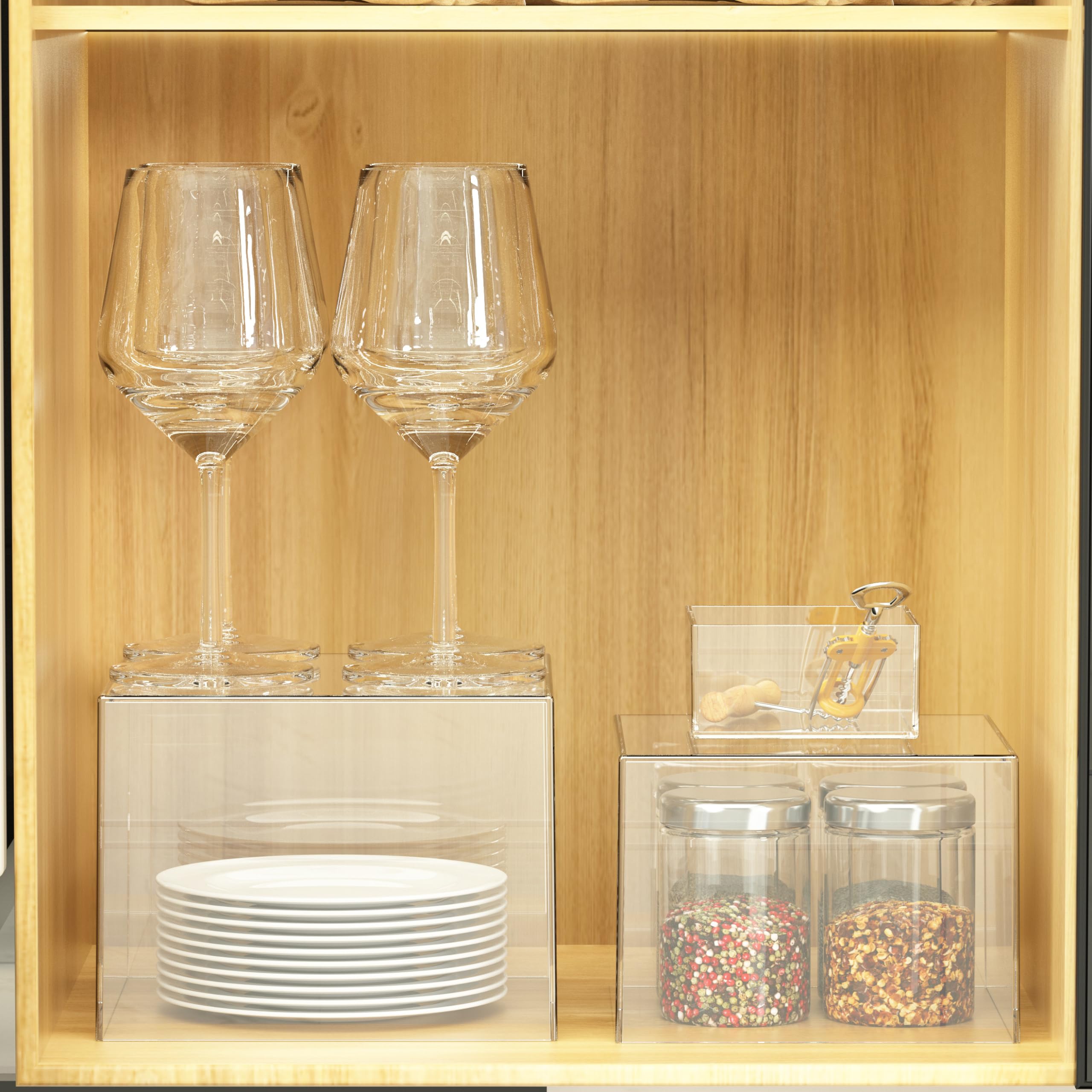 OKBHTS stacked acrylic boxes on a buffet creating multi-level food presentation