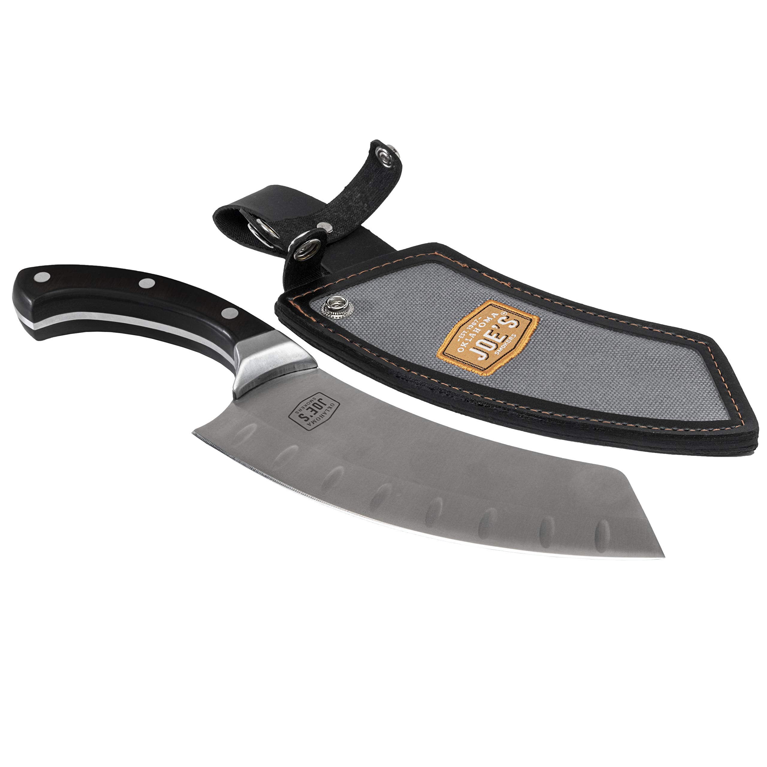 Oklahoma Joe's front view showing full-tang knife and holster for durable storage