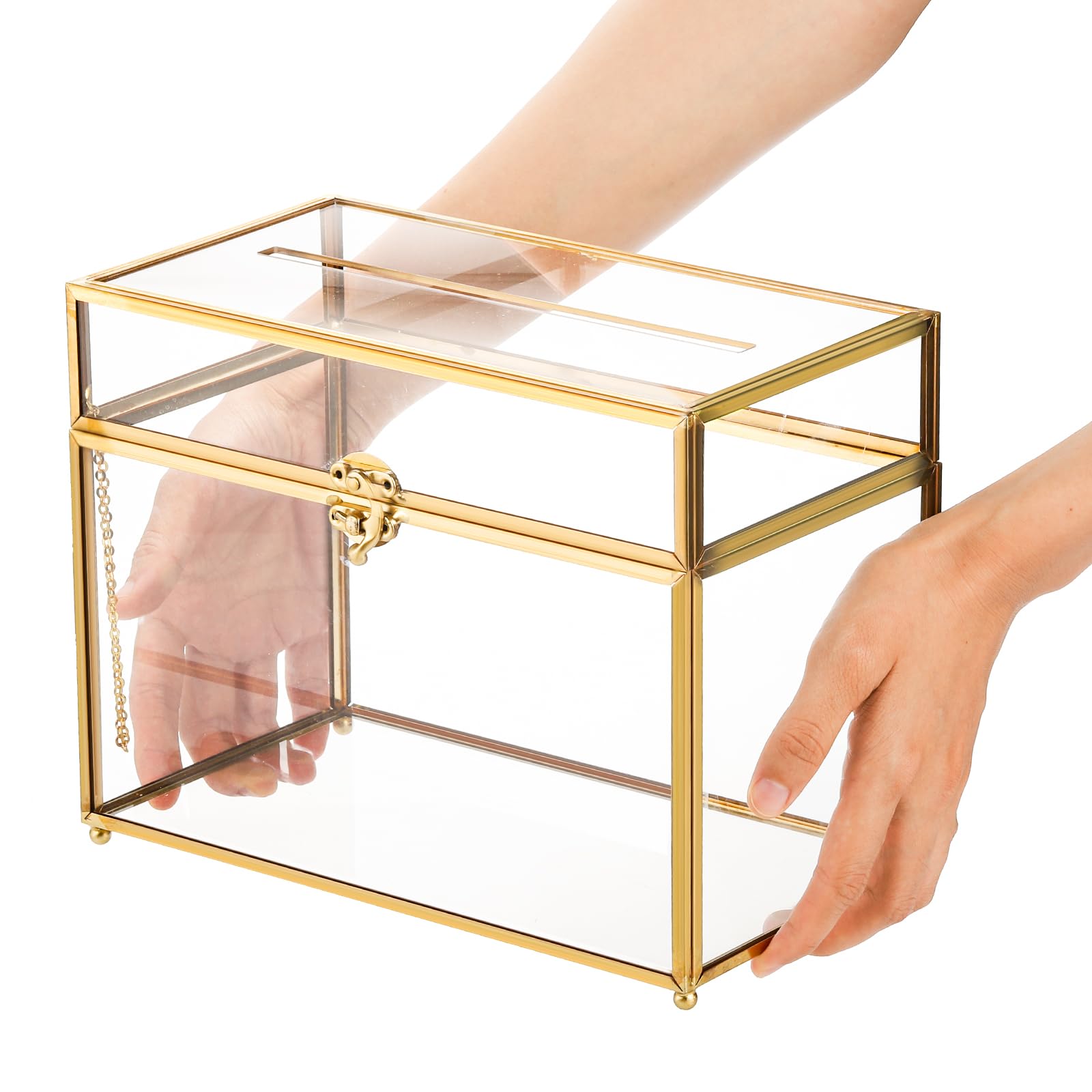 Okllen clear box with cards inside displaying capacity and visible keepsakes