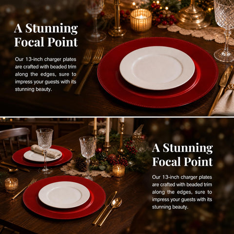 Okllen charger plate in holiday tablescape adding bold color accent
