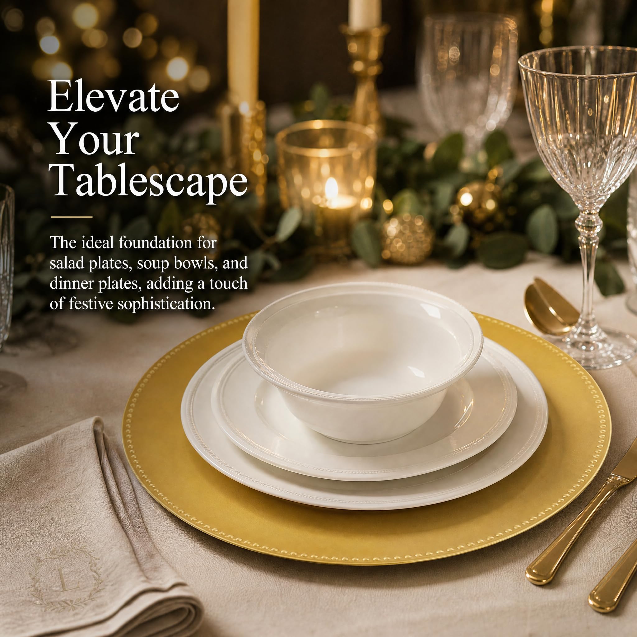 Okllen charger under dinner plate demonstrating secure fit