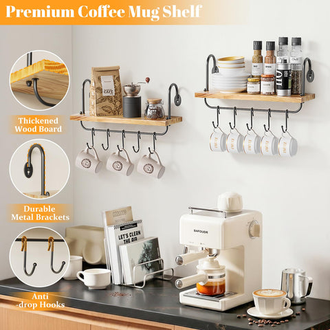Olakee adjustable hooks holding mugs showing easy-access organization