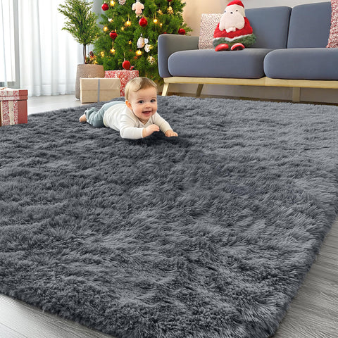 OLANLY grey rug front view showing large area coverage and cozy design