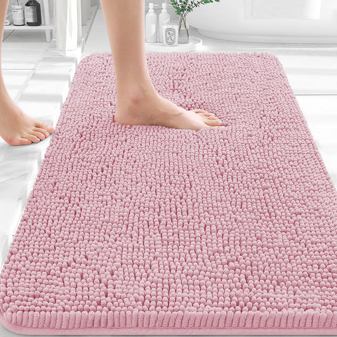 OLANLY bath rug front view showing plush chenille and color appeal