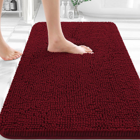 OLANLY front view of chenille bath rug showing plush surface and neat edges, soft comfort
