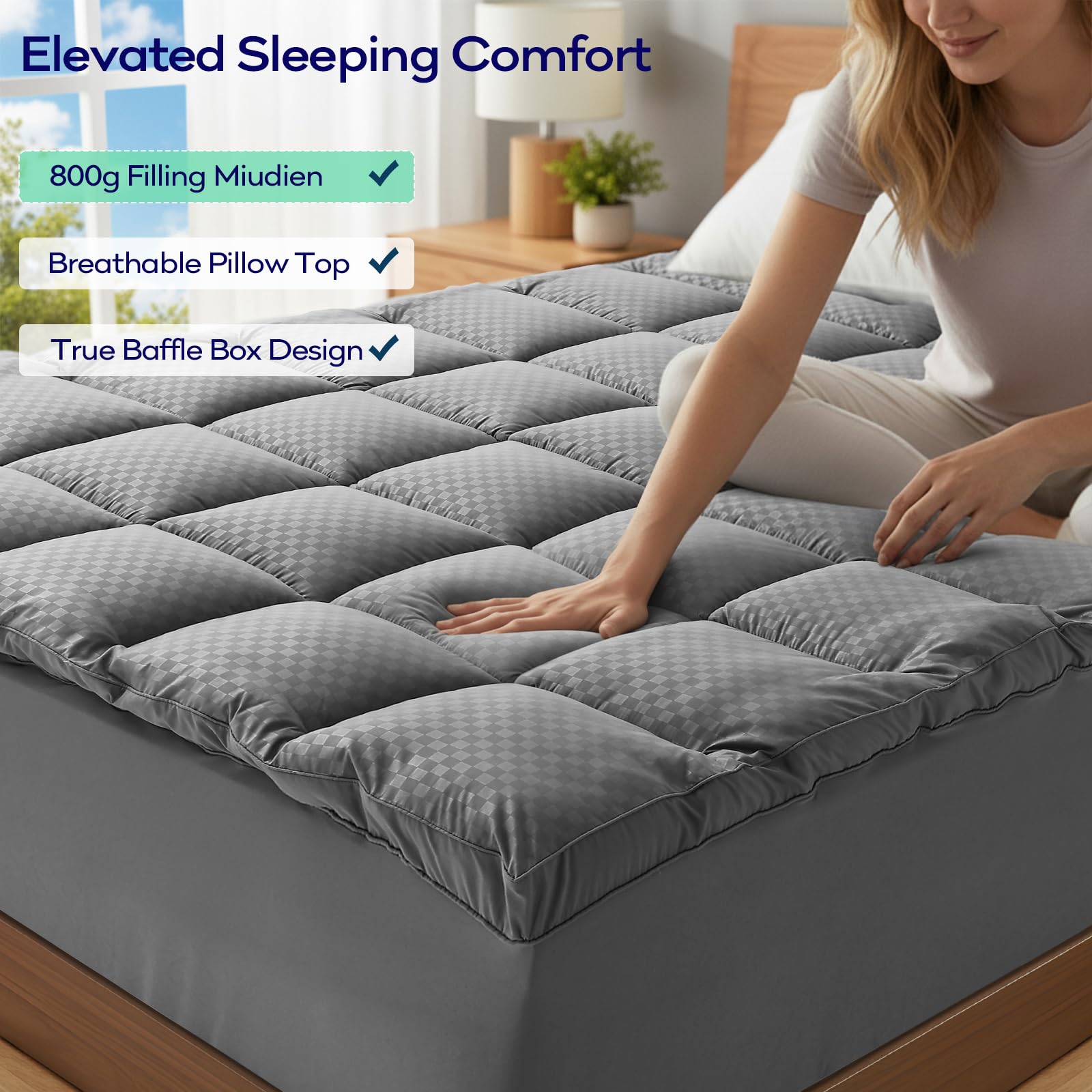 OLANLY deep-pocket skirt on mattress illustrating secure anti-shift fit