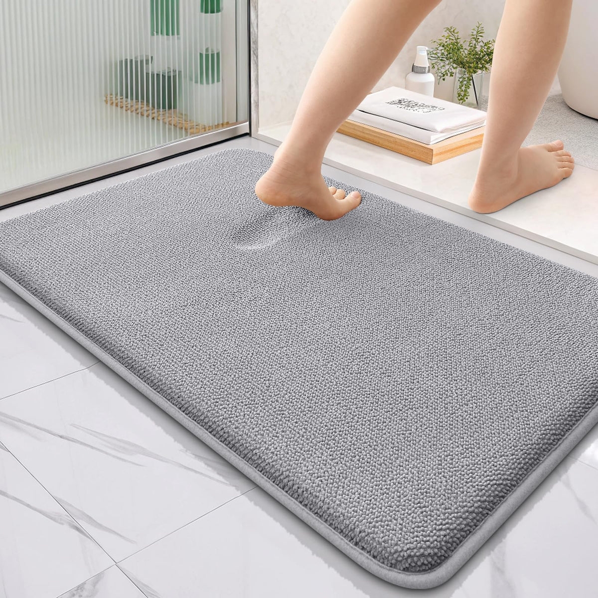 OLANLY front view of grey 36x24 bath rug showing soft plush comfort