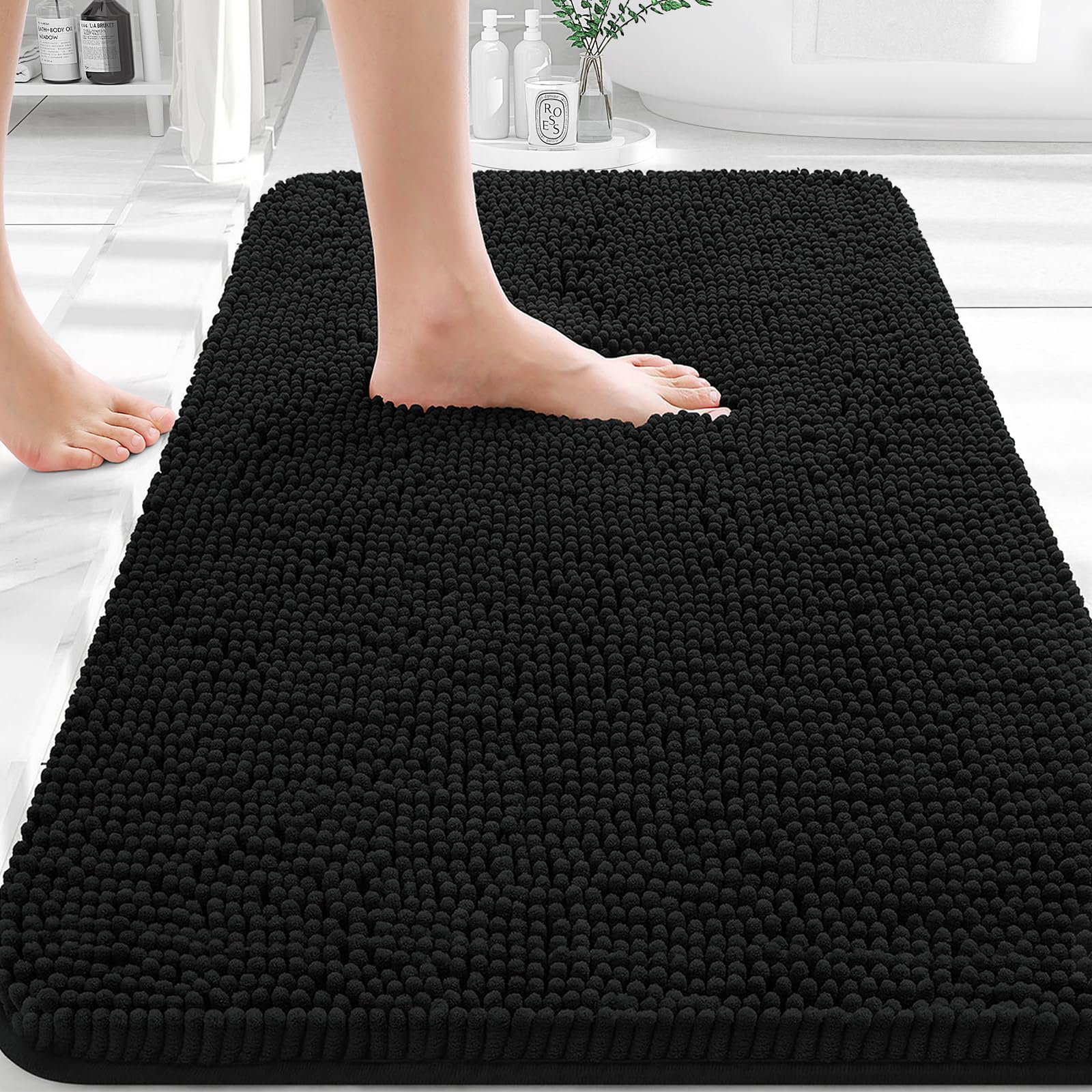 OLANLY bath rug front view showing color and plush comfort