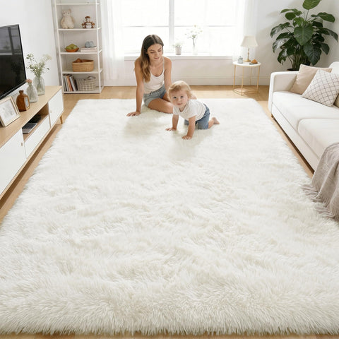 OLANLY front view of ivory 4x5.9 ft rug showing full shape and neutral color for decor