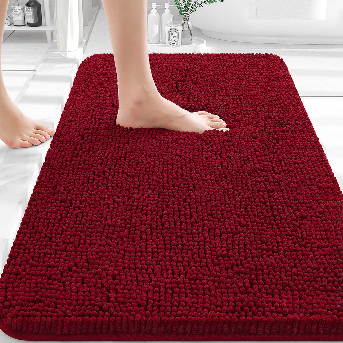 OLANLY front view of 30x20 bath rug showing plush surface and shape benefit