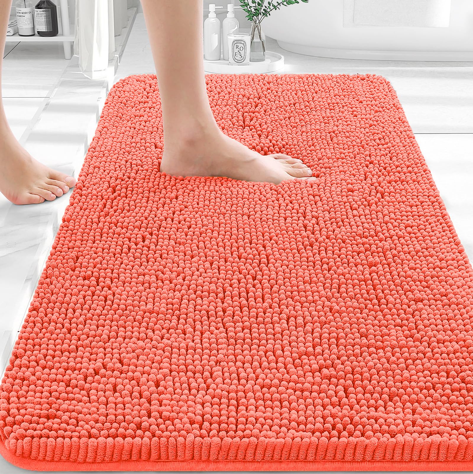 OLANLY front view of 30x20 rug showing plush chenille and clean edges for comfort