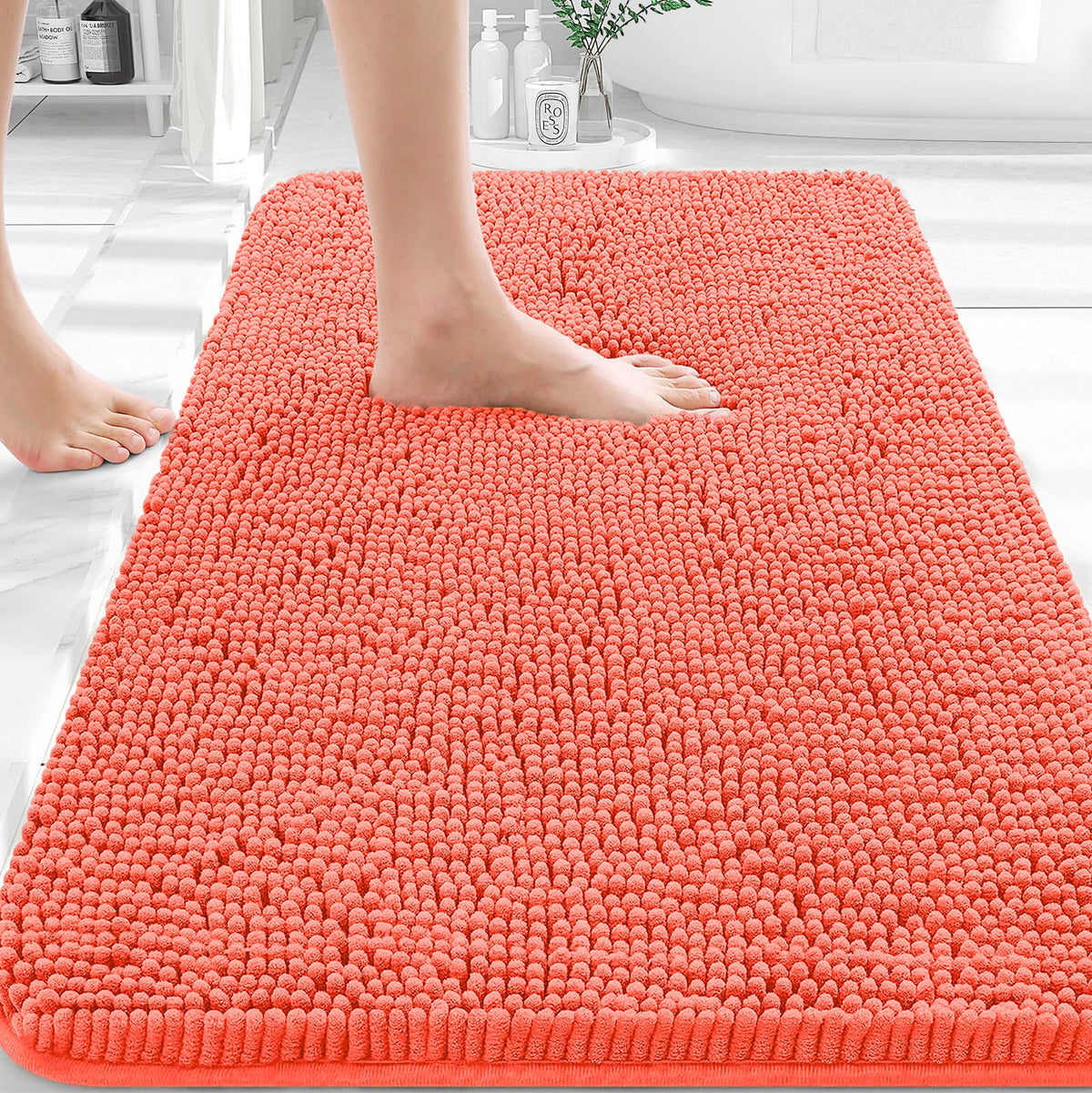 OLANLY front view of 30x20 rug showing plush chenille and clean edges for comfort