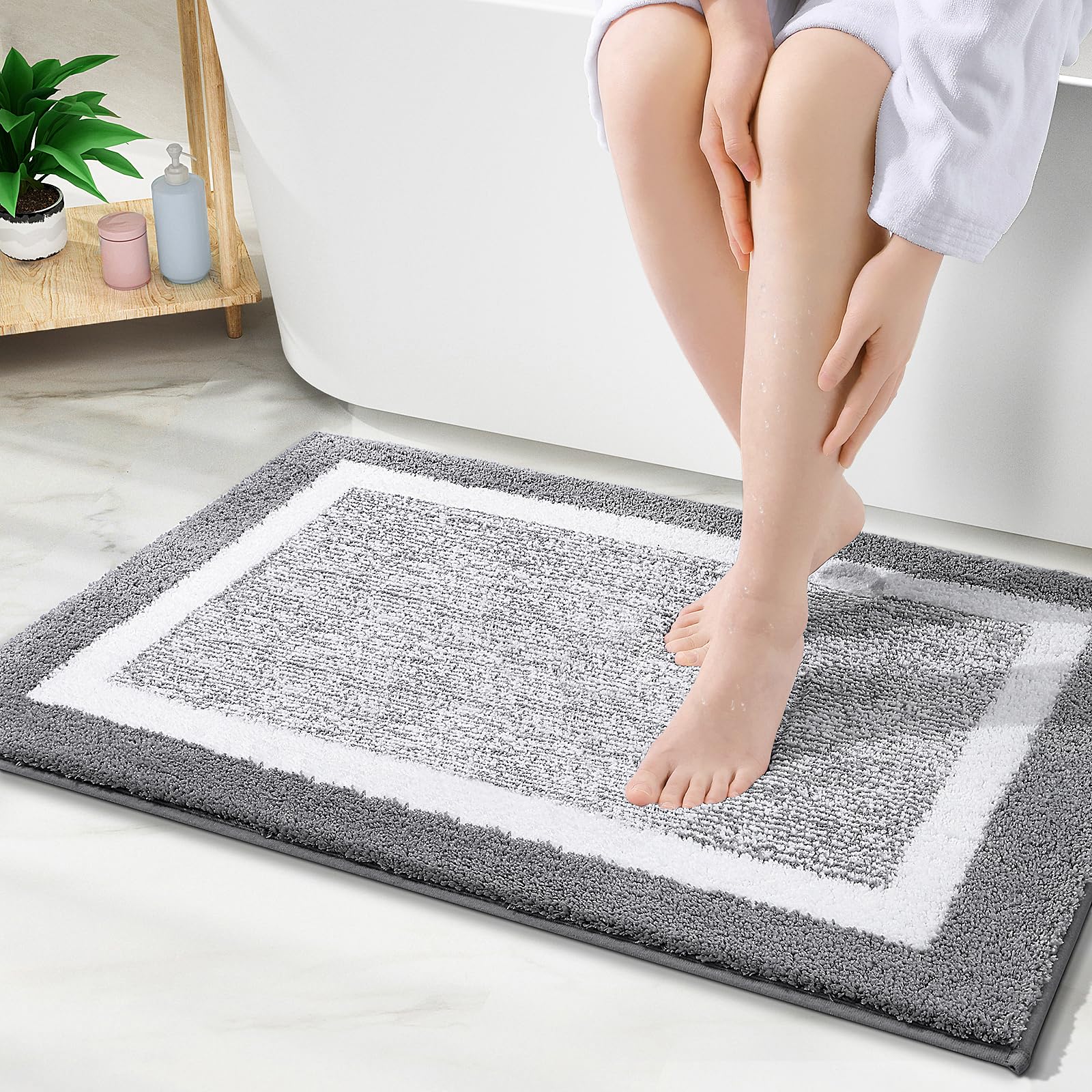 OLANLY front view of 36x24 grey mat showing plush surface and aesthetic
