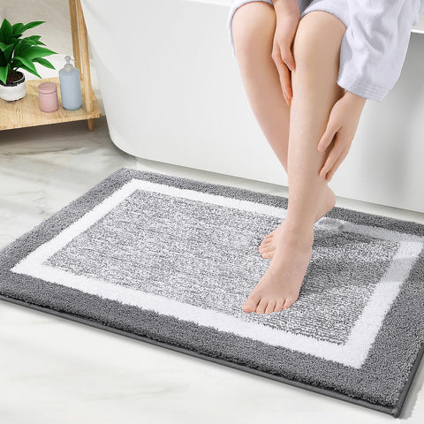 OLANLY front view of 36x24 grey mat showing plush surface and aesthetic