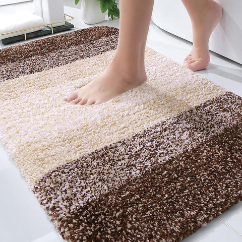 OLANLY front view of 36x24 bath rug showing plush comfort and modern stripe
