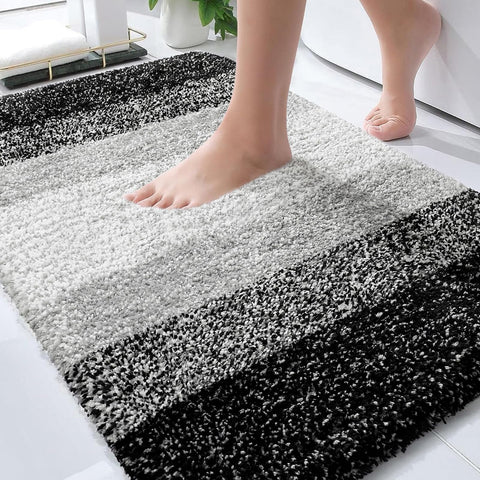 OLANLY front view of 36x24 bath rug showing gradient stripe and plush comfort