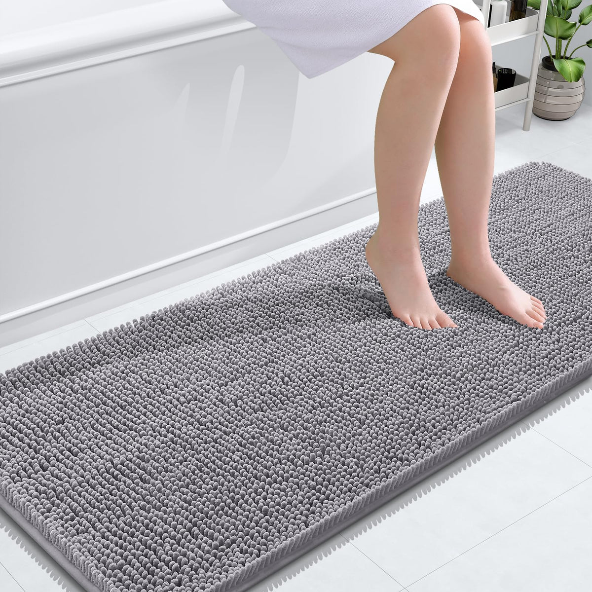 OLANLY front view of 59x24 runner showing soft chenille and neat edges for comfort
