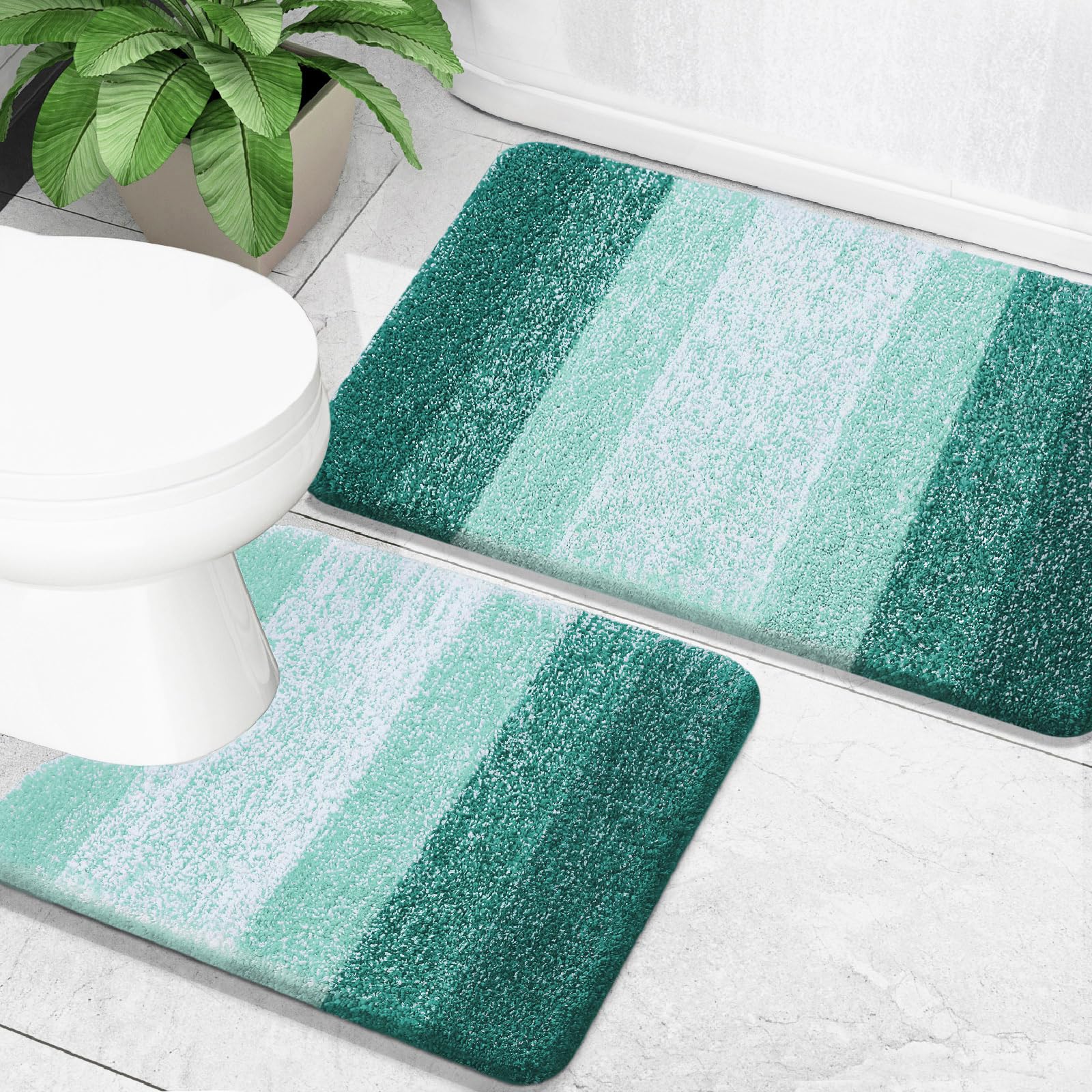 OLANLY front view of rug set showing cohesive blackish green design and comfort