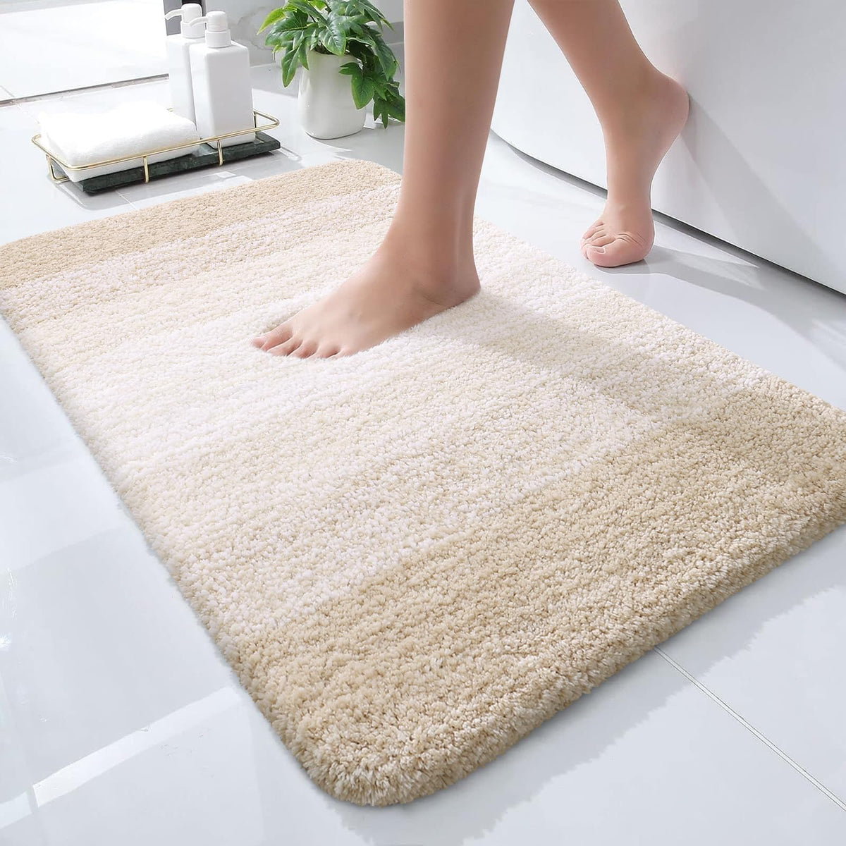 OLANLY front view of small bath rug showing compact size and design for tight spaces