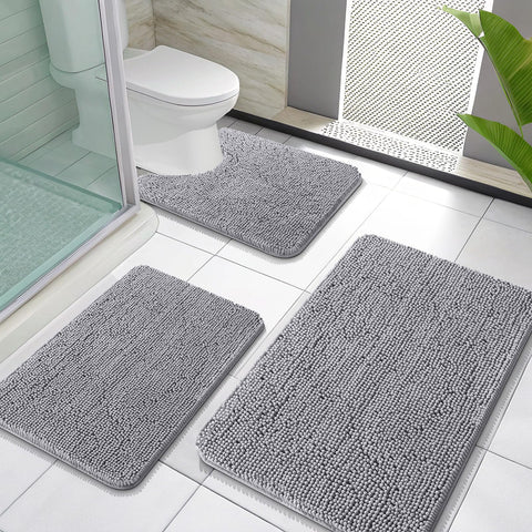 OLANLY three-piece set front view showing coordinated grey mats and comfort