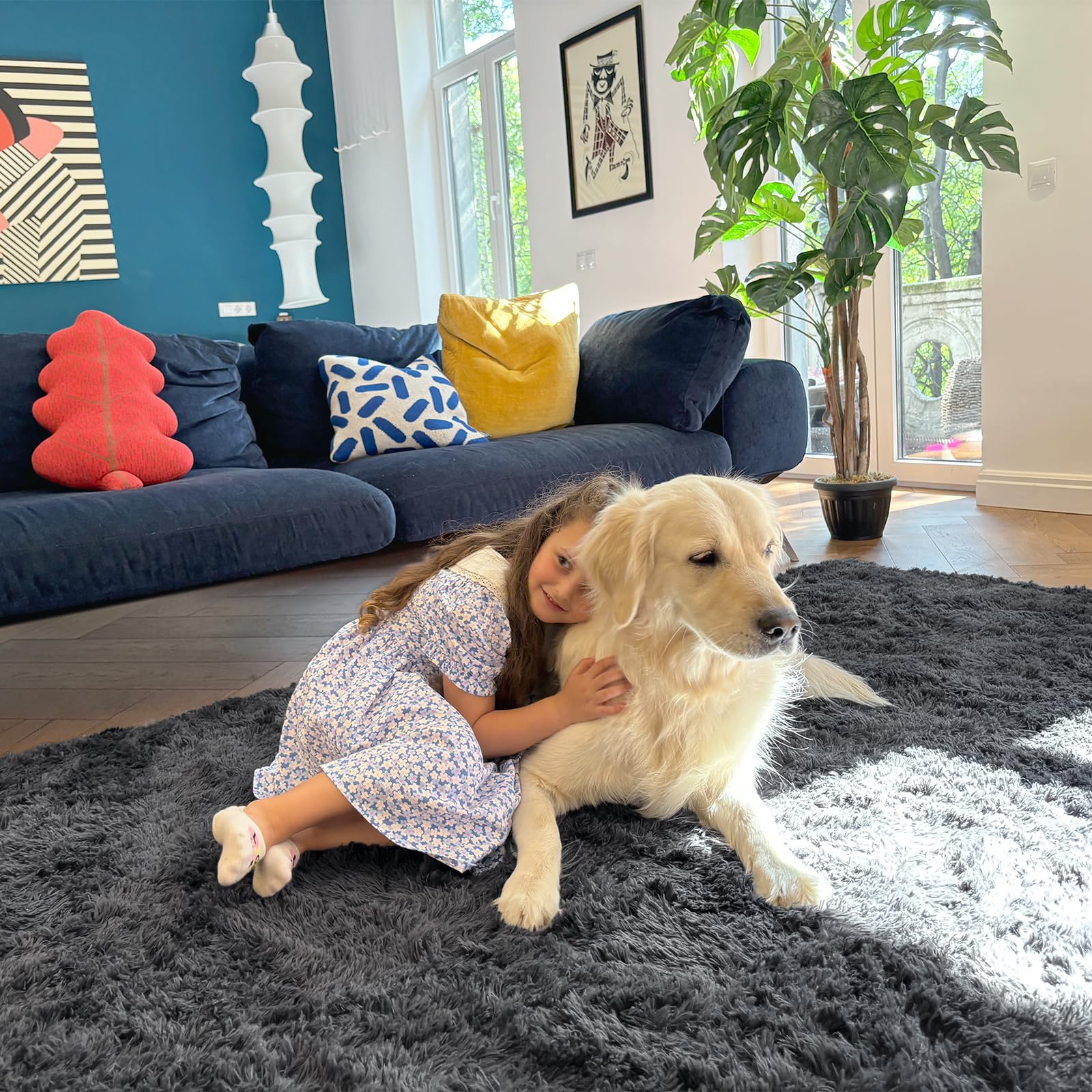 OLANLY rug styled in living room adding warmth and aesthetics
