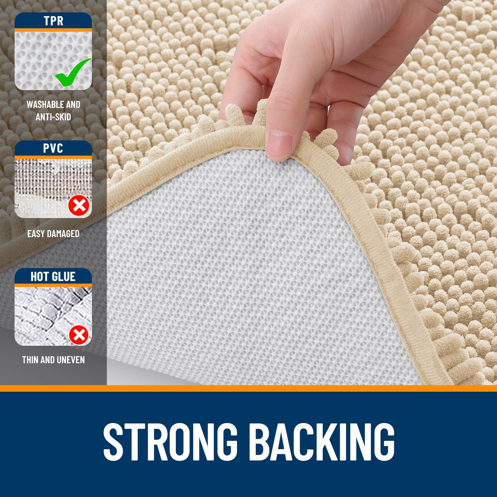 OLANLY folded rug ready for washing showing easy-care benefit