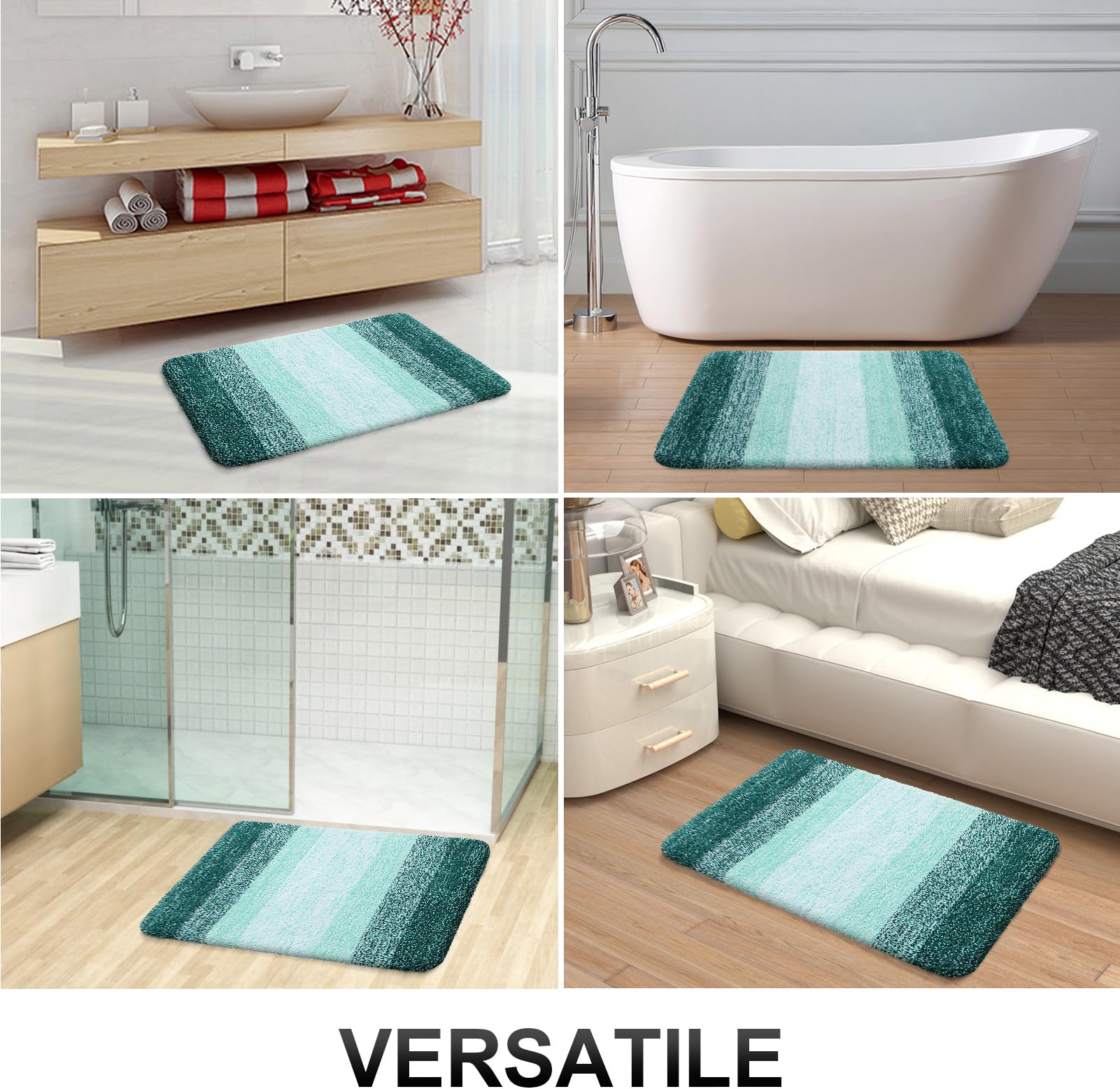 OLANLY rug styled in a bathroom scene conveying coordinated spa-like decor