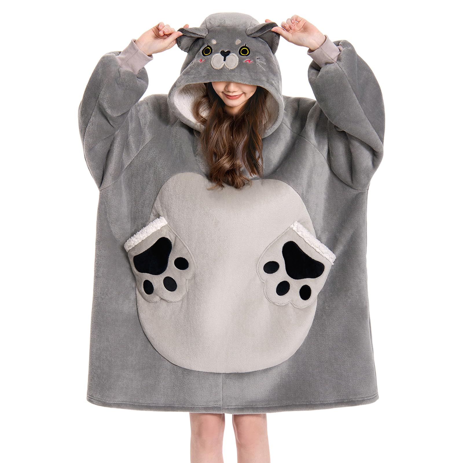 OLAOLA front view showing oversized hoodie and cozy fit