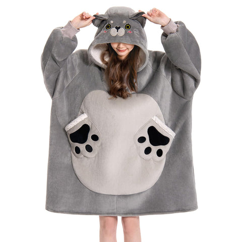 OLAOLA front view showing oversized hoodie and cozy fit