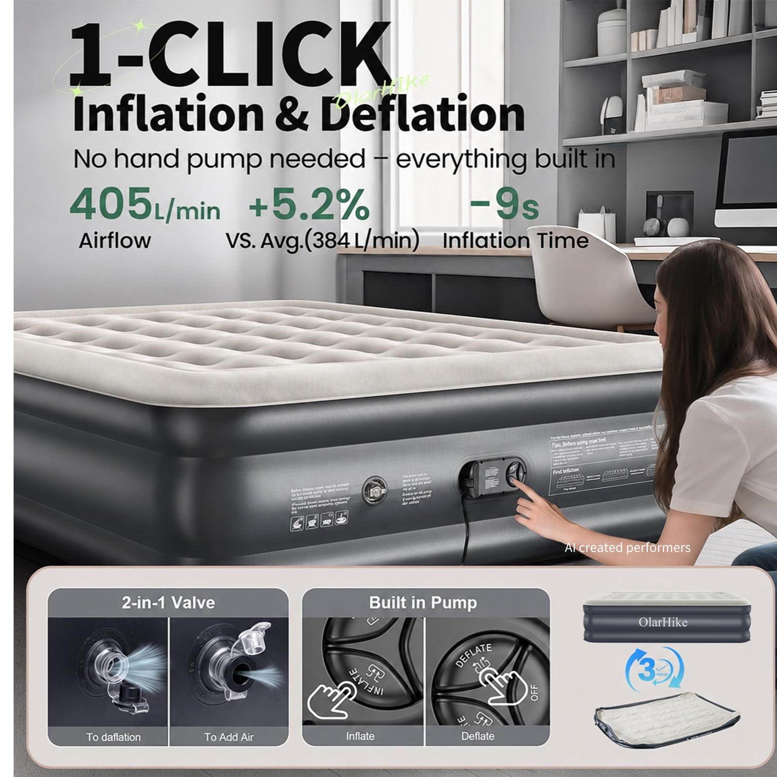 OlarHike inflated in bedroom showing real-world comfort benefit