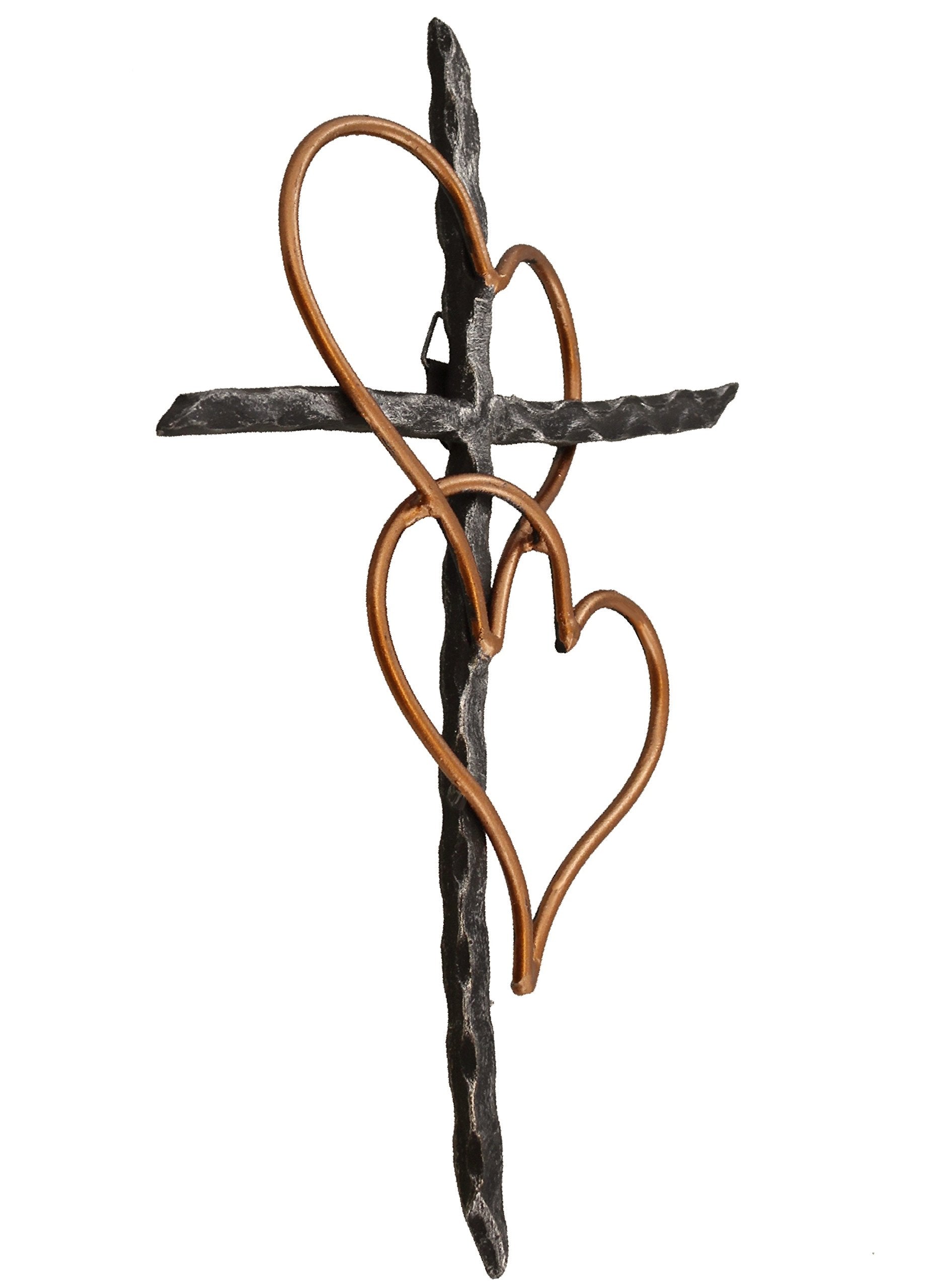 Old River Outdoors close-up of rear hanger on entwined hearts cross for easy mounting and secure display