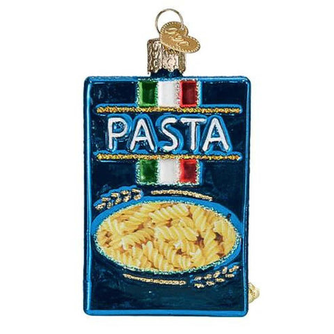 Old World Christmas closeup of glitter and tiny pasta detail highlighting artisan finish