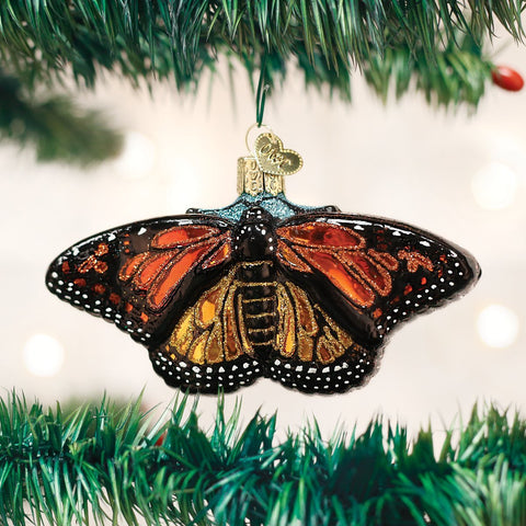 Old World Christmas close-up of monarch wing detail highlighting hand-painted gold edging