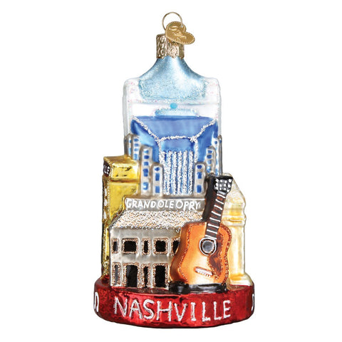 Old World Christmas front view showing Nashville skyline ornament benefit: collectible sparkle
