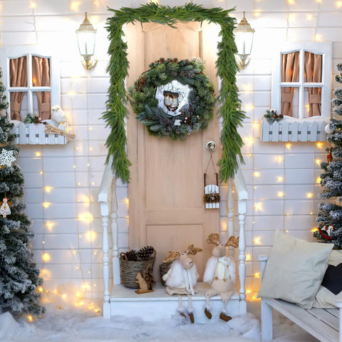 Oleitodh garland styled with lights and ornaments for creative decorating ideas