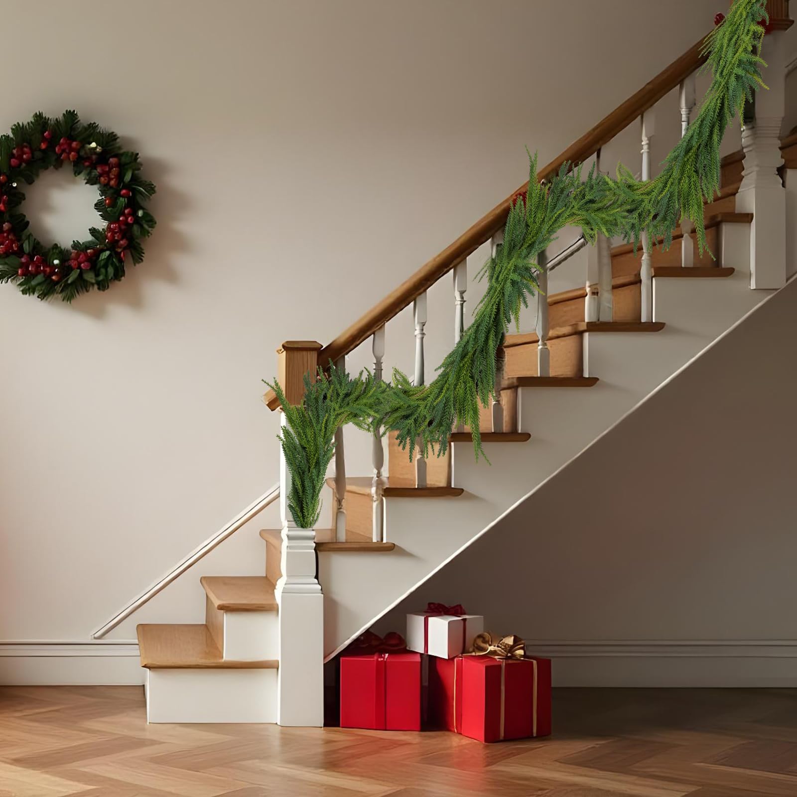 Oleitodh garland laid next to tape measure showing six-foot length benefit: easy sizing choice