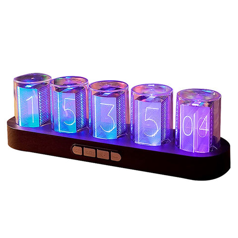 OLIKIUS front view imitation nixie clock showing colorful display and retro styling for eye-catching decor