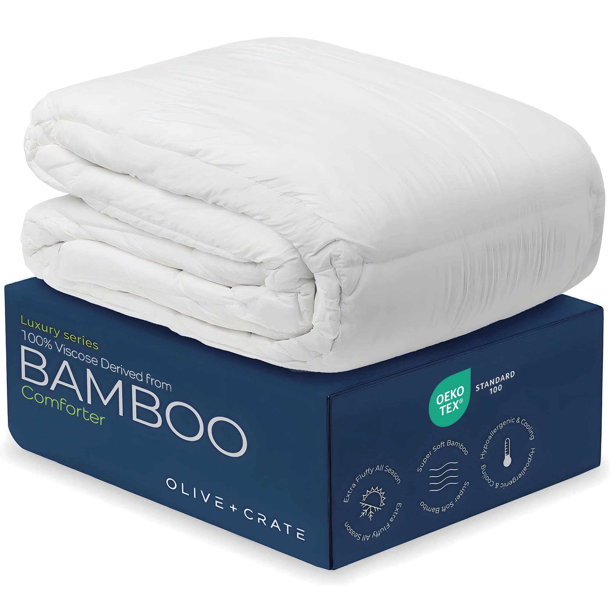 Olive + Crate comforter full bed styled showing cooling benefit