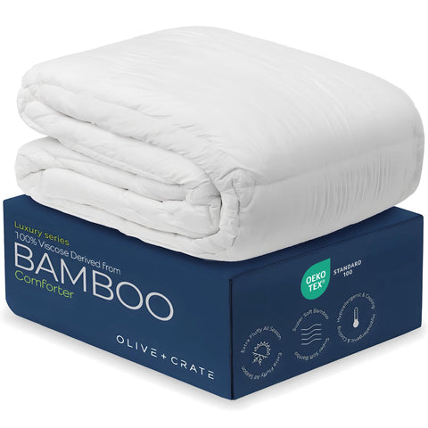 Olive + Crate oversized king comforter on bed showing generous coverage and comfort