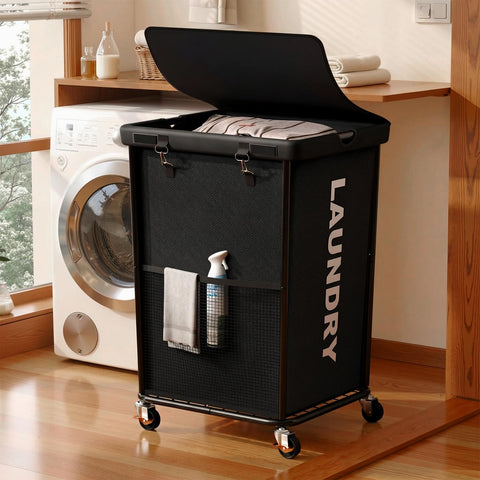 Olldide front view of large 150L hamper showing clean storage benefit
