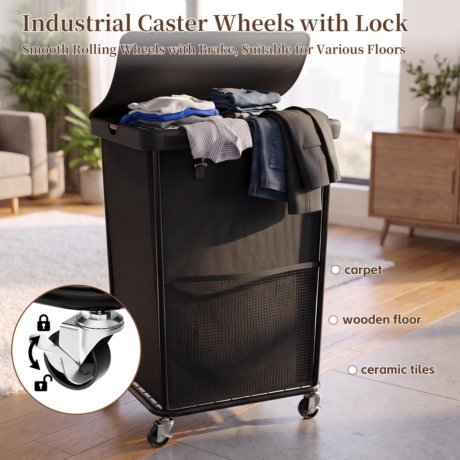 Olldide caster wheels and locking brakes providing stable mobility
