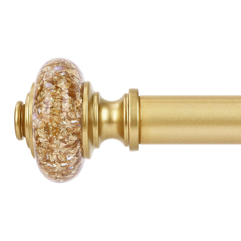 OLV gold curtain rod front view showing vintage crystal finials and elegant silhouette